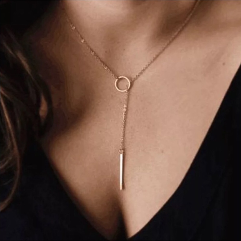 Gold Filled Circle Bar Lariat Necklace